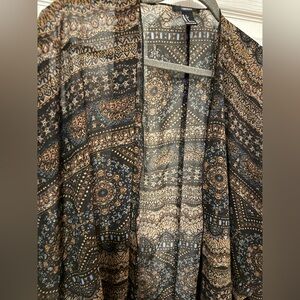 Forever 21 Black & Brown Paisley Open Front Kimono Jacket